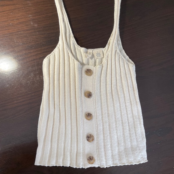 Cream Ribbed Tank with Button Detail - Picture 1 of 3